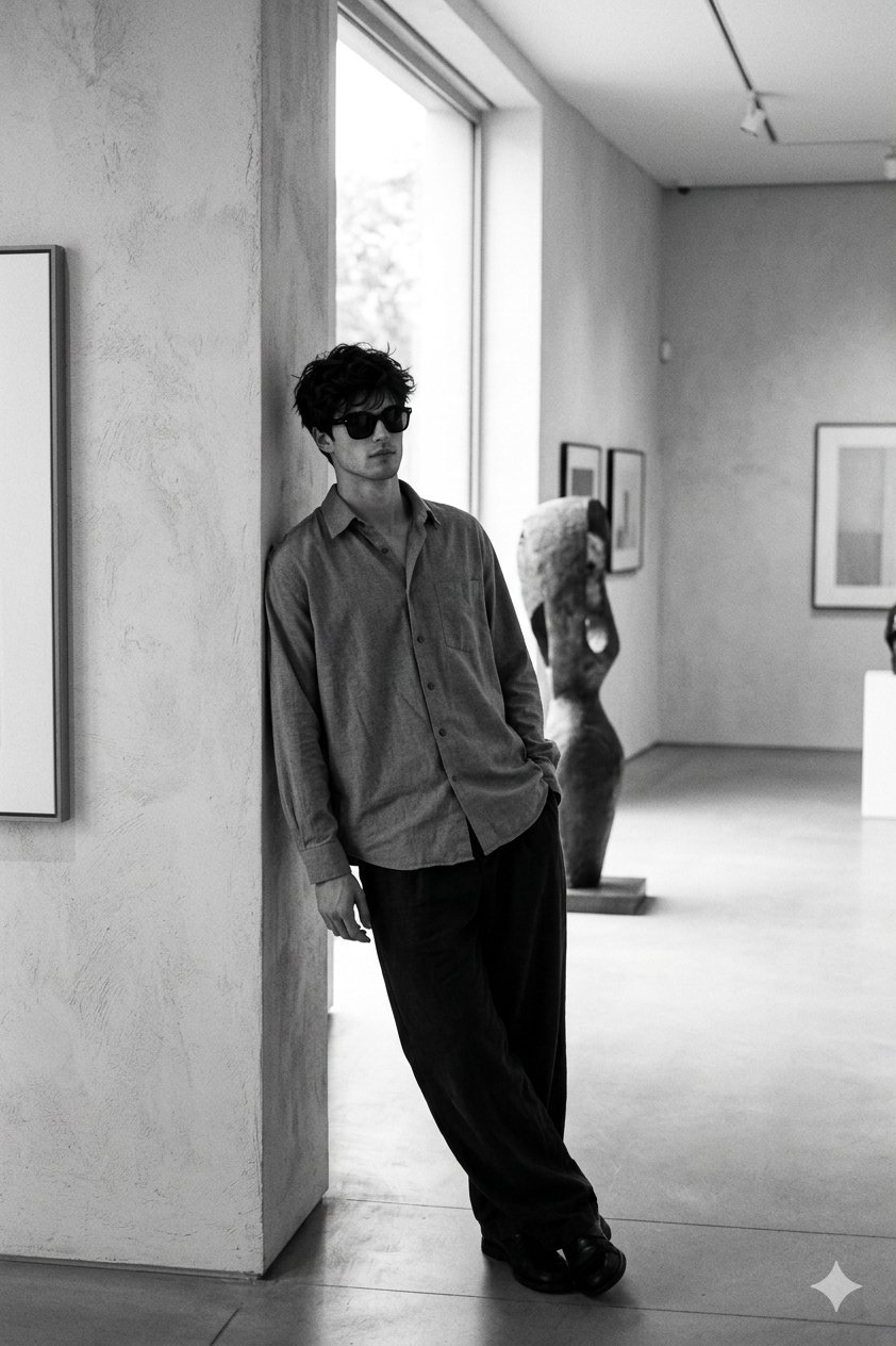 Black and white portrait example from a Vogue AI prompt gallery