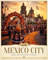 Epic Nature Tourism Photography Poster Mexico City Colonial Plaza And Marigold Paths Da