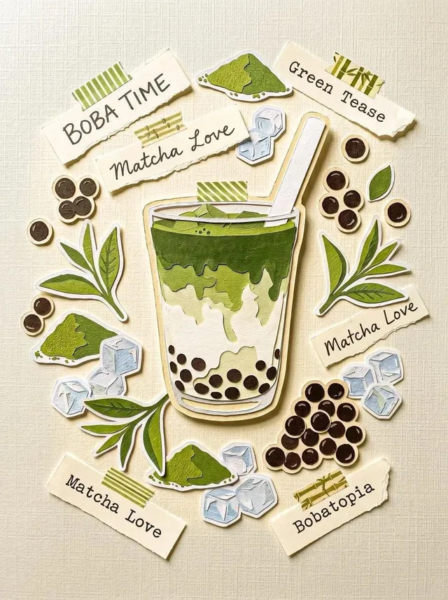 Sticker-Surrounded Central Subject Editorial Card prompt example