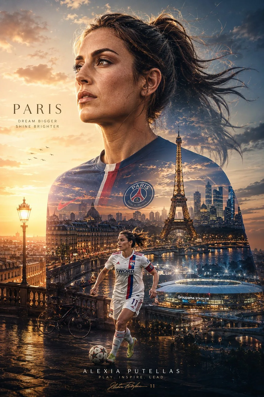 Female Football Double-Exposure Poster
