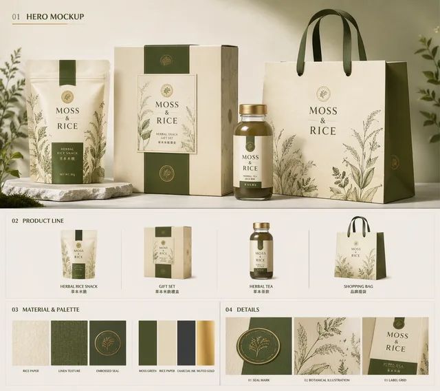 Moss And Rice Mockup Board AI prompt example