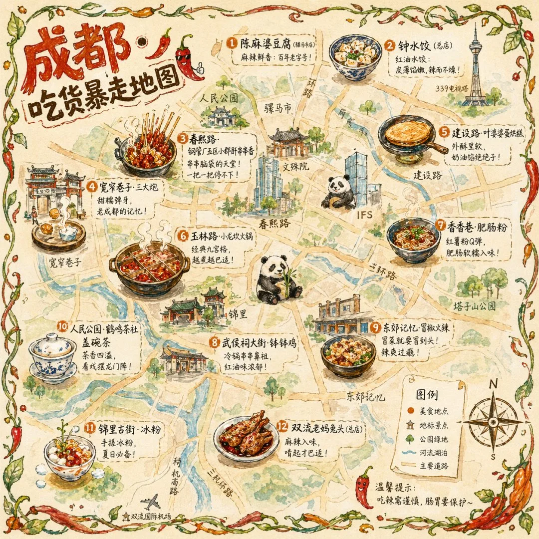 Chengdu Food Map Illustration prompt example