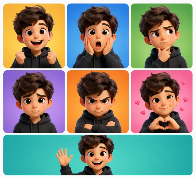 Consistent Avatar Emotion Grid AI prompt example