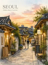 Charming Seoul Travel Poster Delicate Watercolor Ink