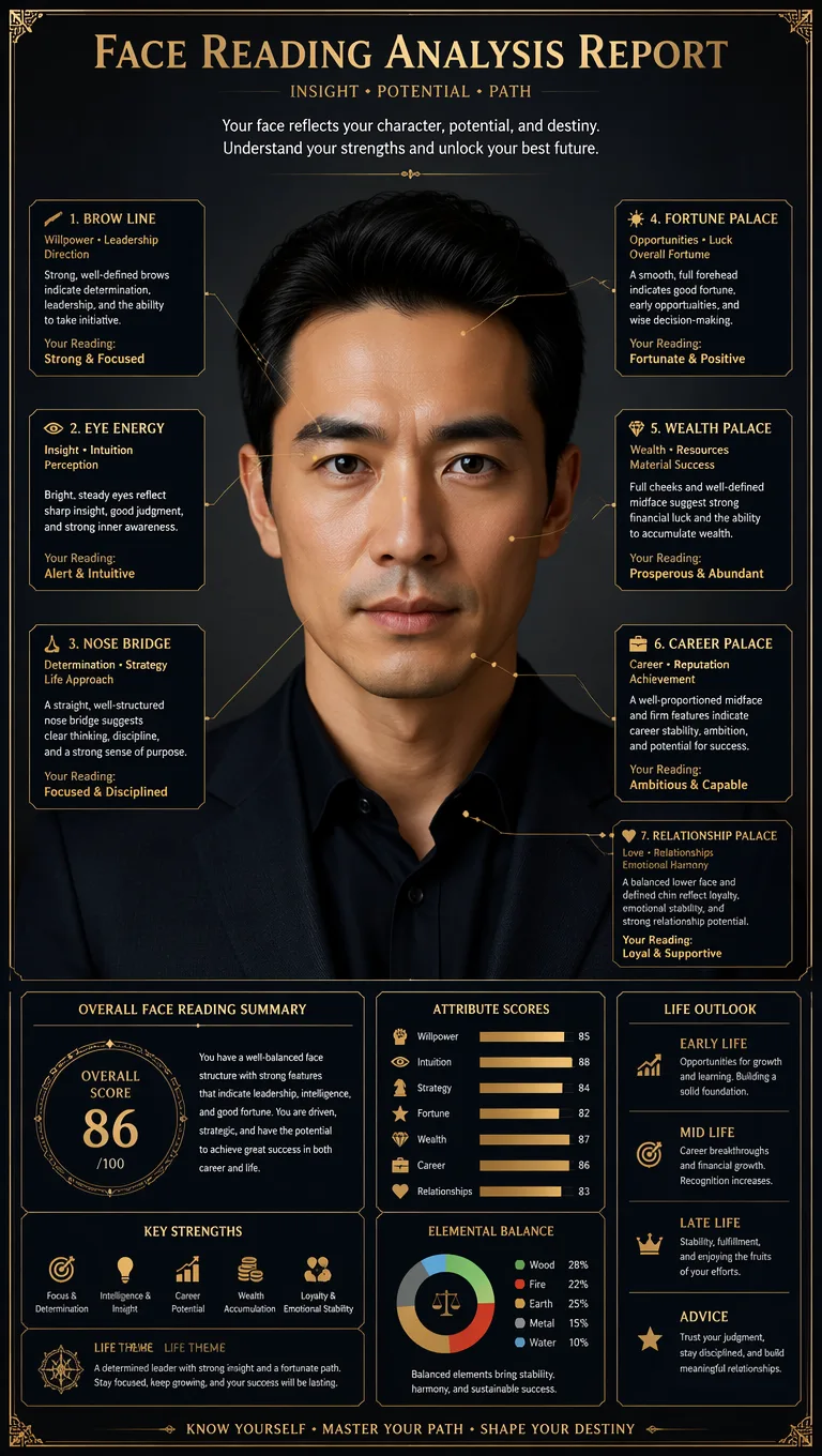 Traditional Face Reading Analysis Poster AI prompt example