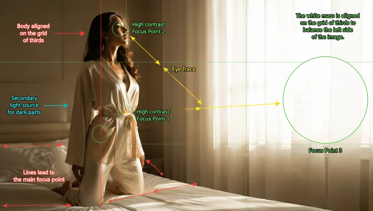 Cinematic Bedroom Fashion Editorial Composition Analysis Frame AI 2