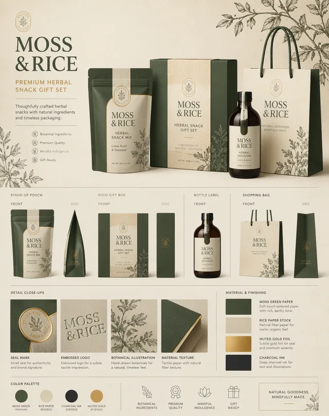 Moss And Rice Packaging System Thinking Packaging Board prompt example