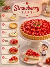 Three D Food Process Step Infographic Strawberry Tart Make Crust Bake Shell Pipe Cream