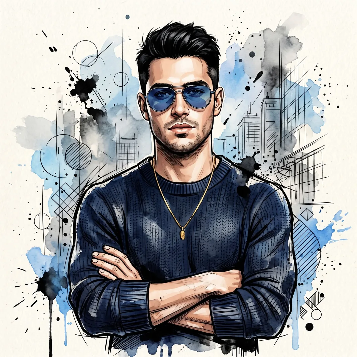 Stylish Portrait Young Man Professional Watercolor Illustration