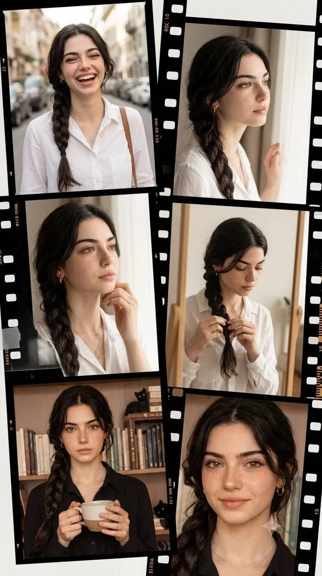 Vintage Filmstrip Collage Of A Woman prompt example