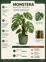 Xiaohongshu Minimal Knowledge Card Series Monstera Plant Large Split Leaves With Root And