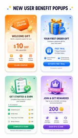 UI Popup Concept Board New User Benefit Popups