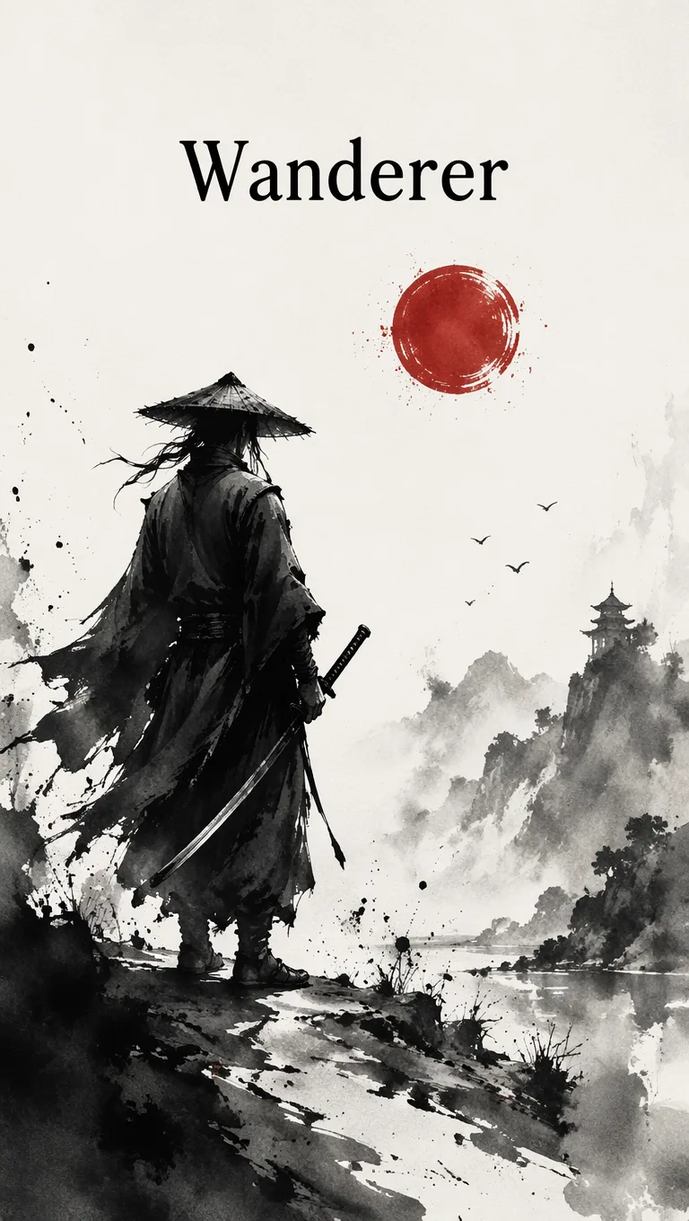 Traditional Sumi e Warrior Poster AI prompt example