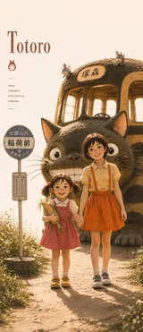 Photorealistic Studio Ghibli Style Poster Totoro Catbus