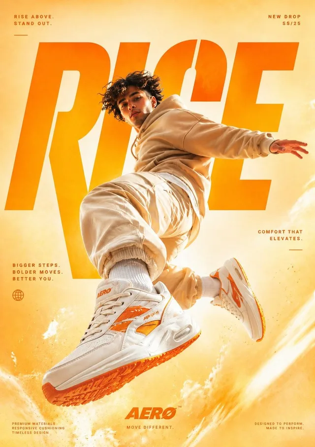 Cinematic High-End Sneaker Advertisement Poster prompt example