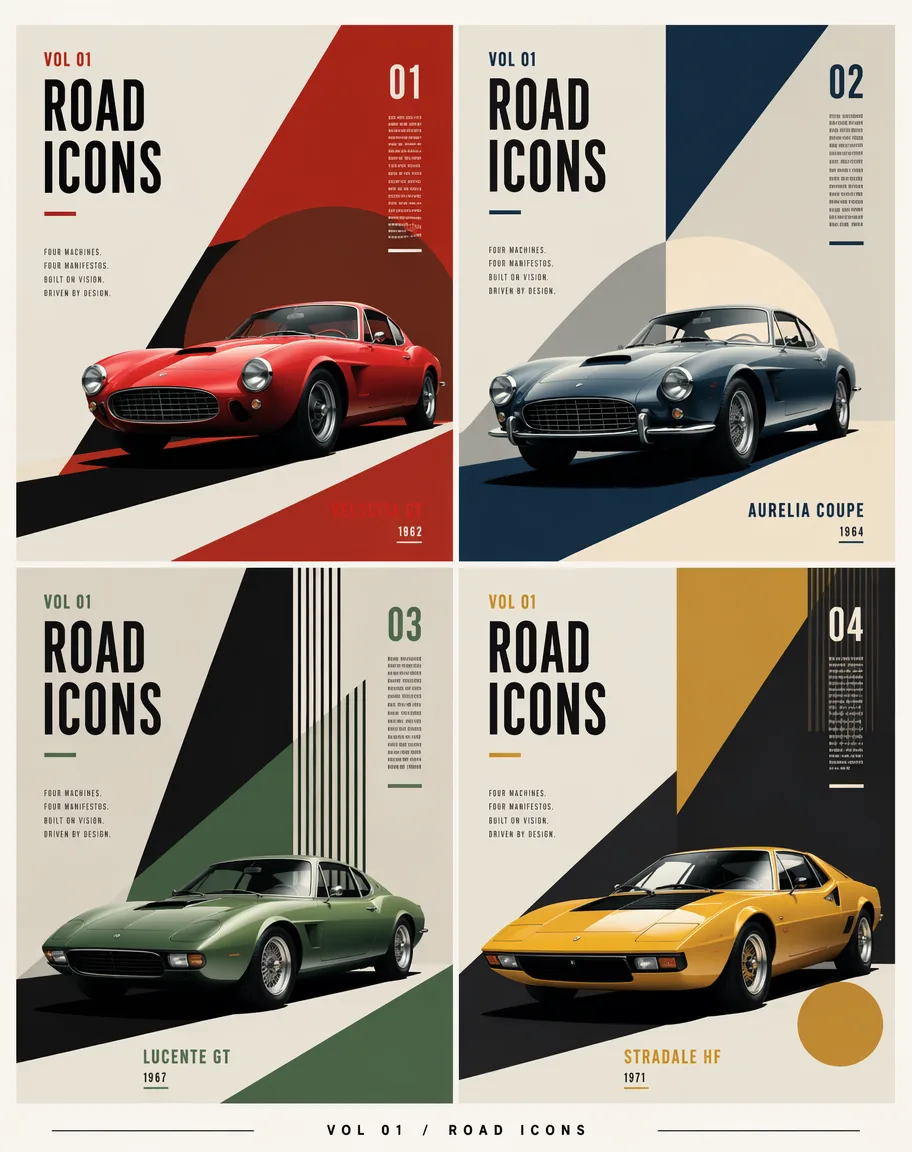 Constructivist Classic Car Editorial Grid AI