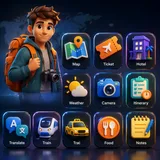 Personalized 3D App Icon Grid Friendly 3D Travel Planner Avatar With Orange Ba
