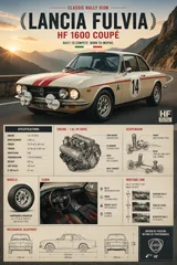 Collector Vehicle Specification Poster Classic Rally Coupe Ivory With Red Stripes Mount