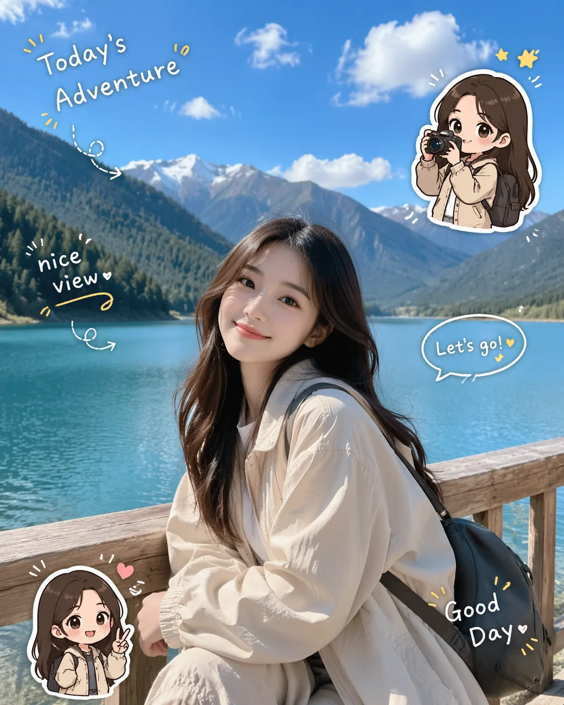 Travel Photo Chibi Sticker Edit AI prompt example