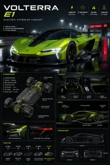 Collector Vehicle Specification Poster Electric Hypercar Concept Acid Green Wet Night T