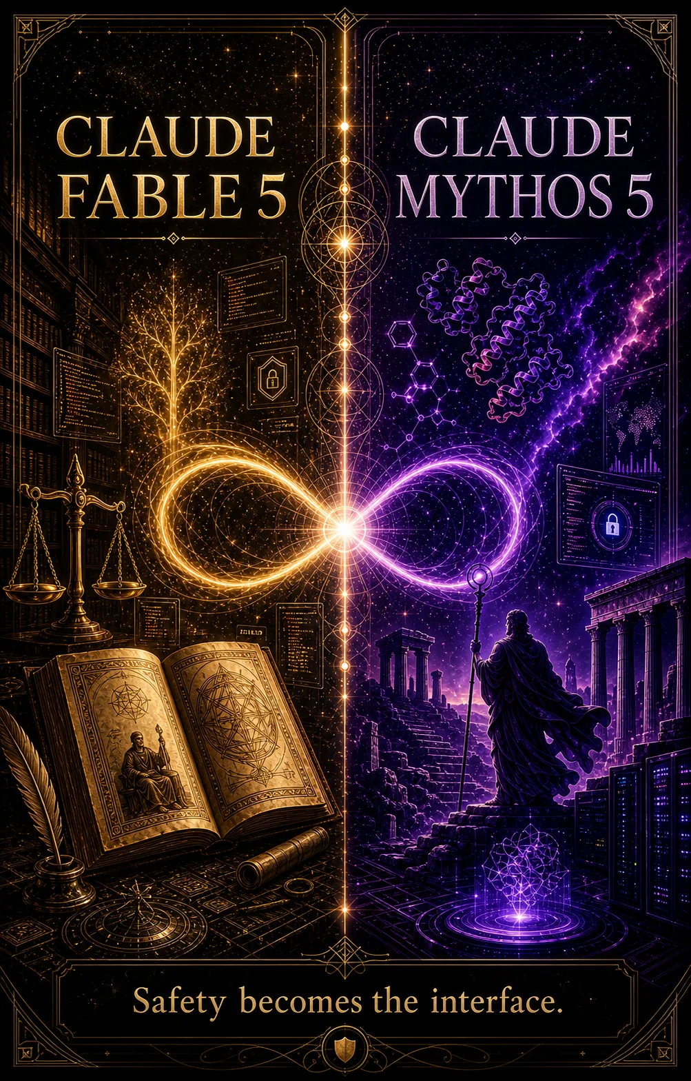 Claude Fable 5 vs Mythos 5 Epic Tech Poster AI Prompt