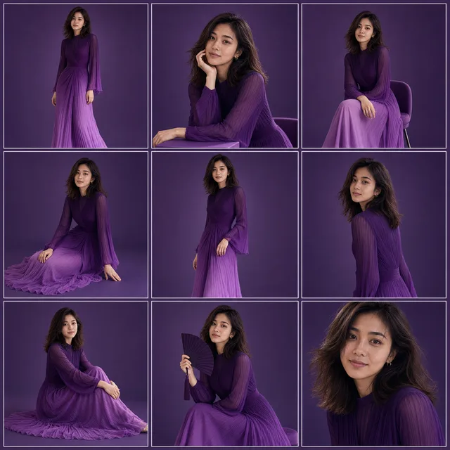 High Fashion 3x3 Grid Portrait AI prompt example