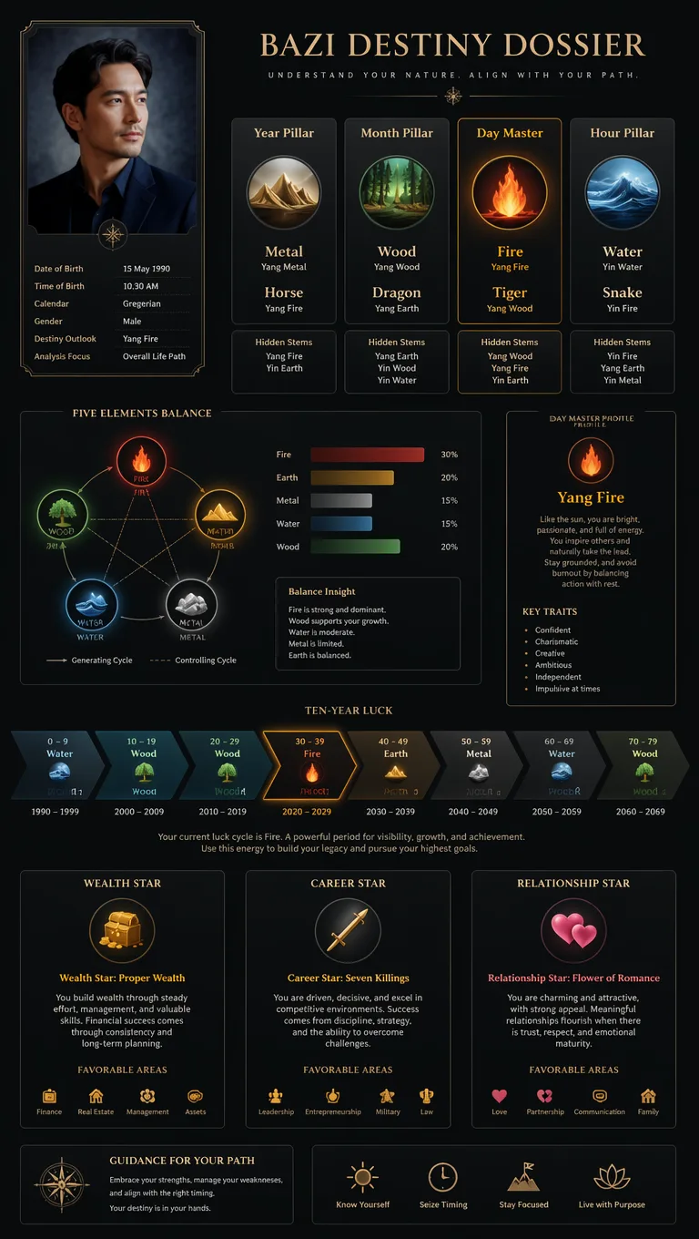 Bazi Life Dossier Infographic AI 2