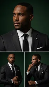 Image To Image Monochrome 3x3 Editorial Comp Card Adult Black Man With Close Cropped Hair Charcoal