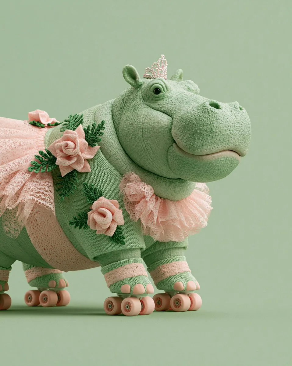 Adorable Hippo In a Pink Tutu And Tiara prompt example