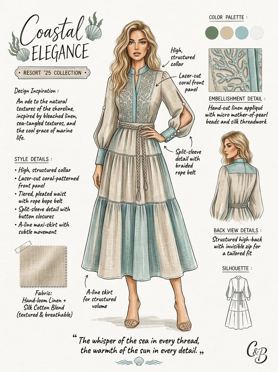 Professional Fashion Design Sketch Tech Pack Layout prompt example