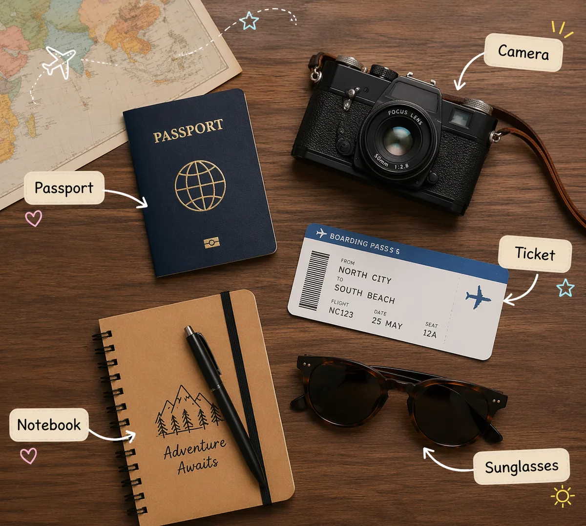 Photo Object English Label Stickers AI prompt example