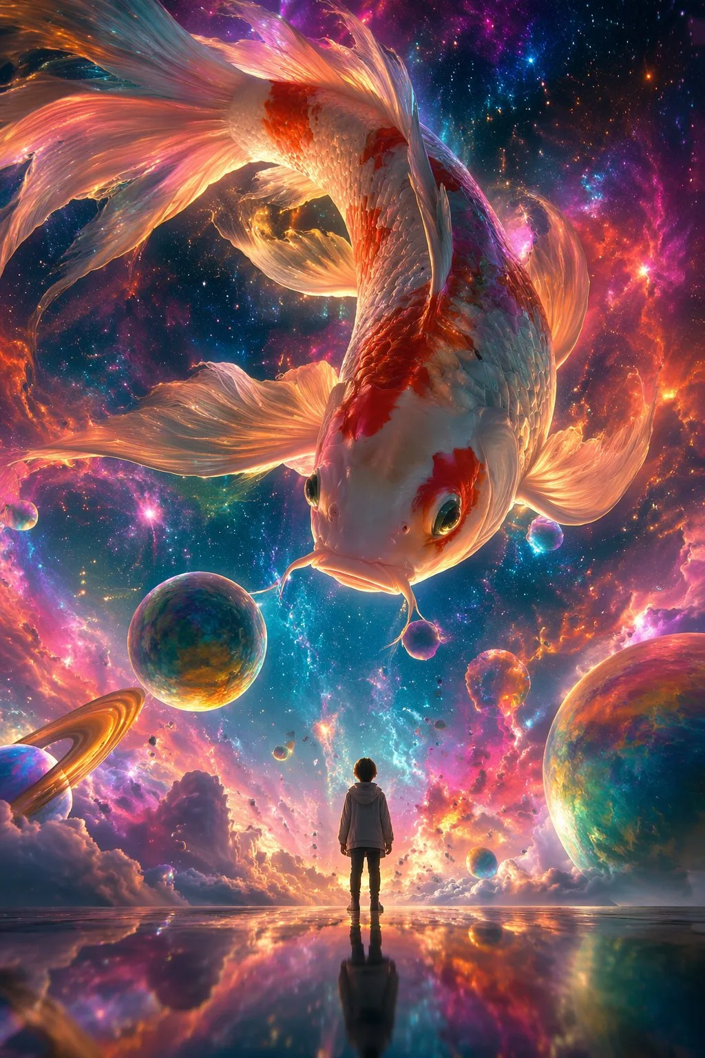 Surreal Koi Nebula Illustration prompt example