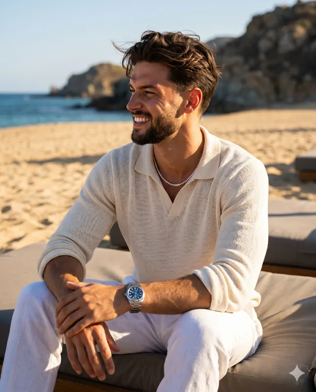 Handsome Young Adult Male Exudes Carefree Summer prompt example
