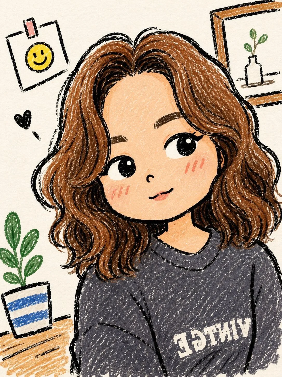 Smiling Expression Cute Hand Drawn Chibi Girl