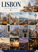 City Twelve Hours Collage Poster Lisbon Morning Tram Afternoon Tiles Sunset Overl