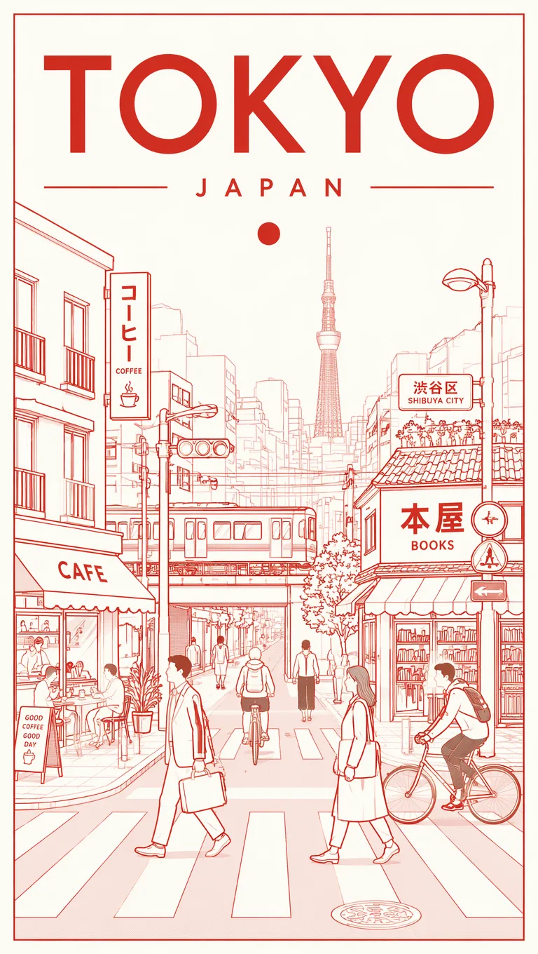 Minimalist Line Art Everyday City Travel Poster AI