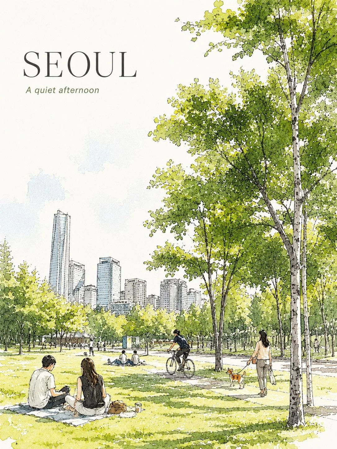 Charming Seoul Travel Poster Delicate Watercolor Ink 4