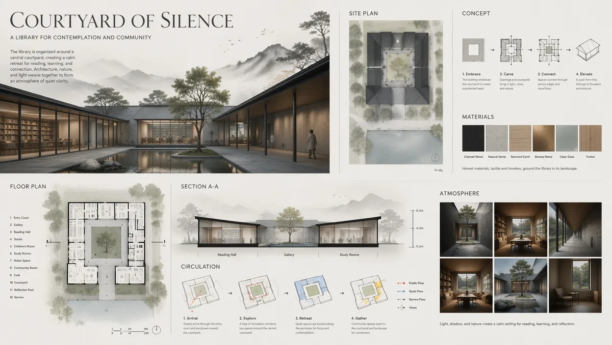 Architectural Competition Presentation Board AI prompt example
