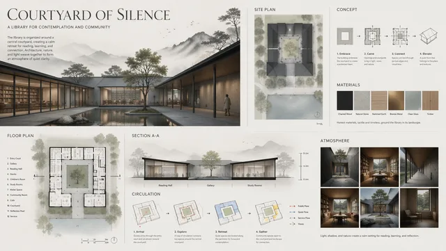 Architectural Competition Presentation Board AI prompt example