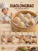 Three D Food Process Step Infographic Xiaolongbao Knead Dough Mix Filling Roll Wrapper