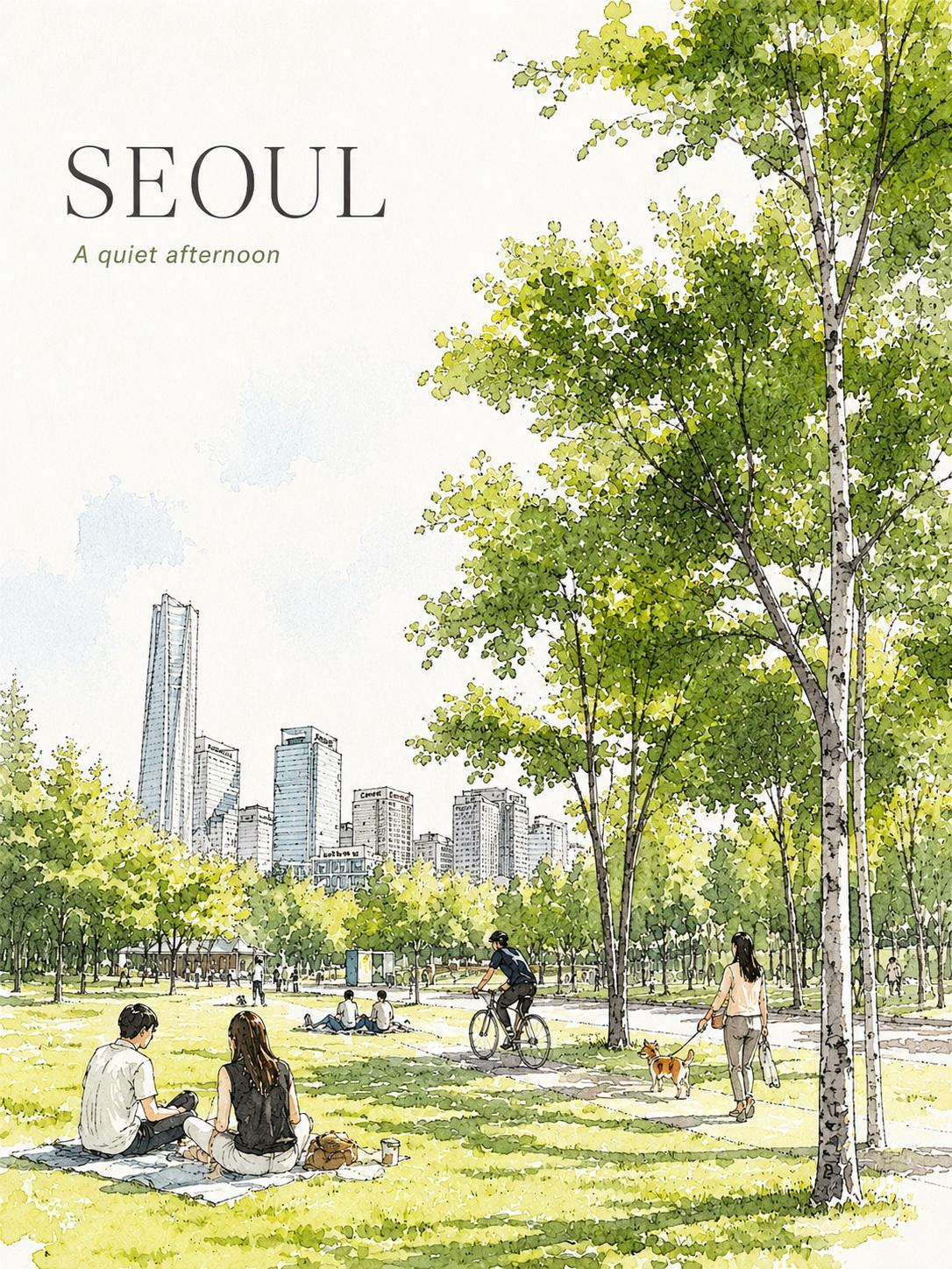 Charming Seoul Travel Poster Delicate Watercolor Ink 4