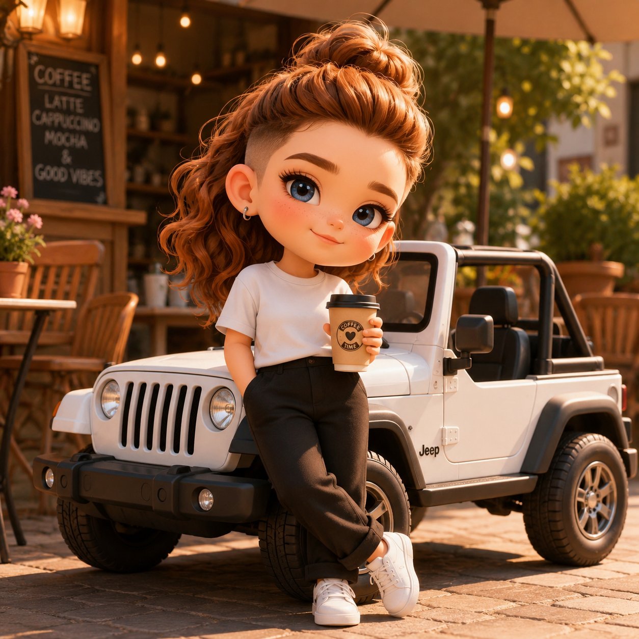 Cute 3D Chibi Style Character Leaning Against 2