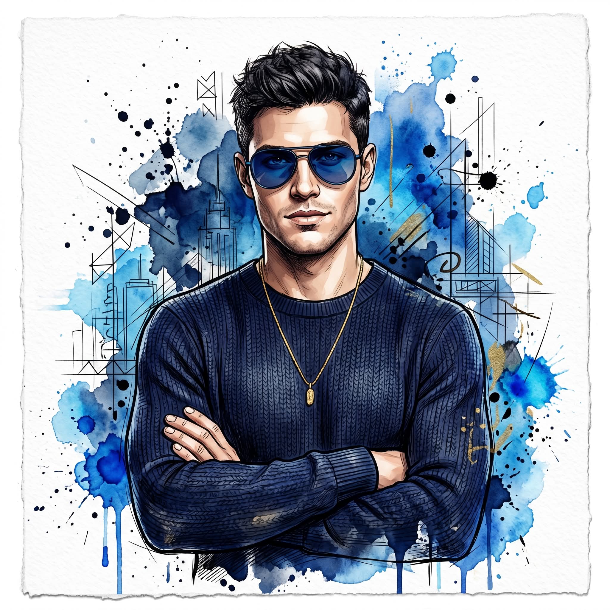 Stylish Portrait Young Man Professional Watercolor Illustration 2